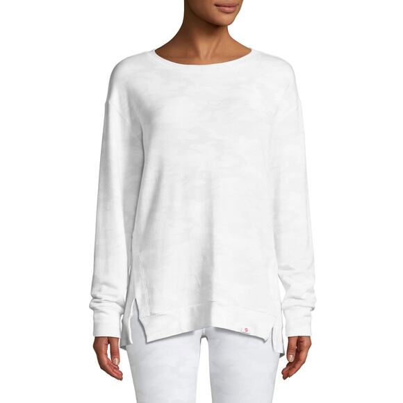 Vimmia Medium M White Soothe Tie Back Camo Print Sweatshirt Crew Neck Keyhole - Picture 11 of 12